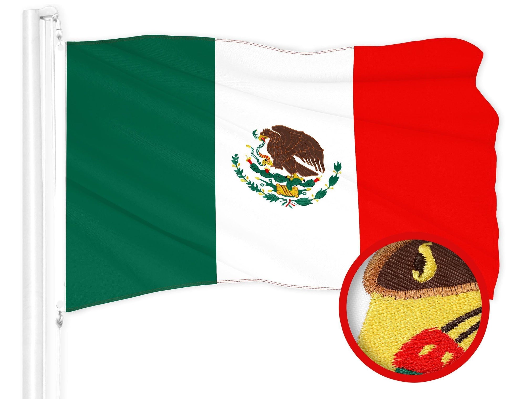 G128 Combo Pack: American USA Flag 2.5X4 Ft & Mexico Mexican Flag 2.5X4 Ft Both Toughweave Series Embroidered 300D Polyester, Embroidered Design, Indoor/Outdoor, Brass Grommets